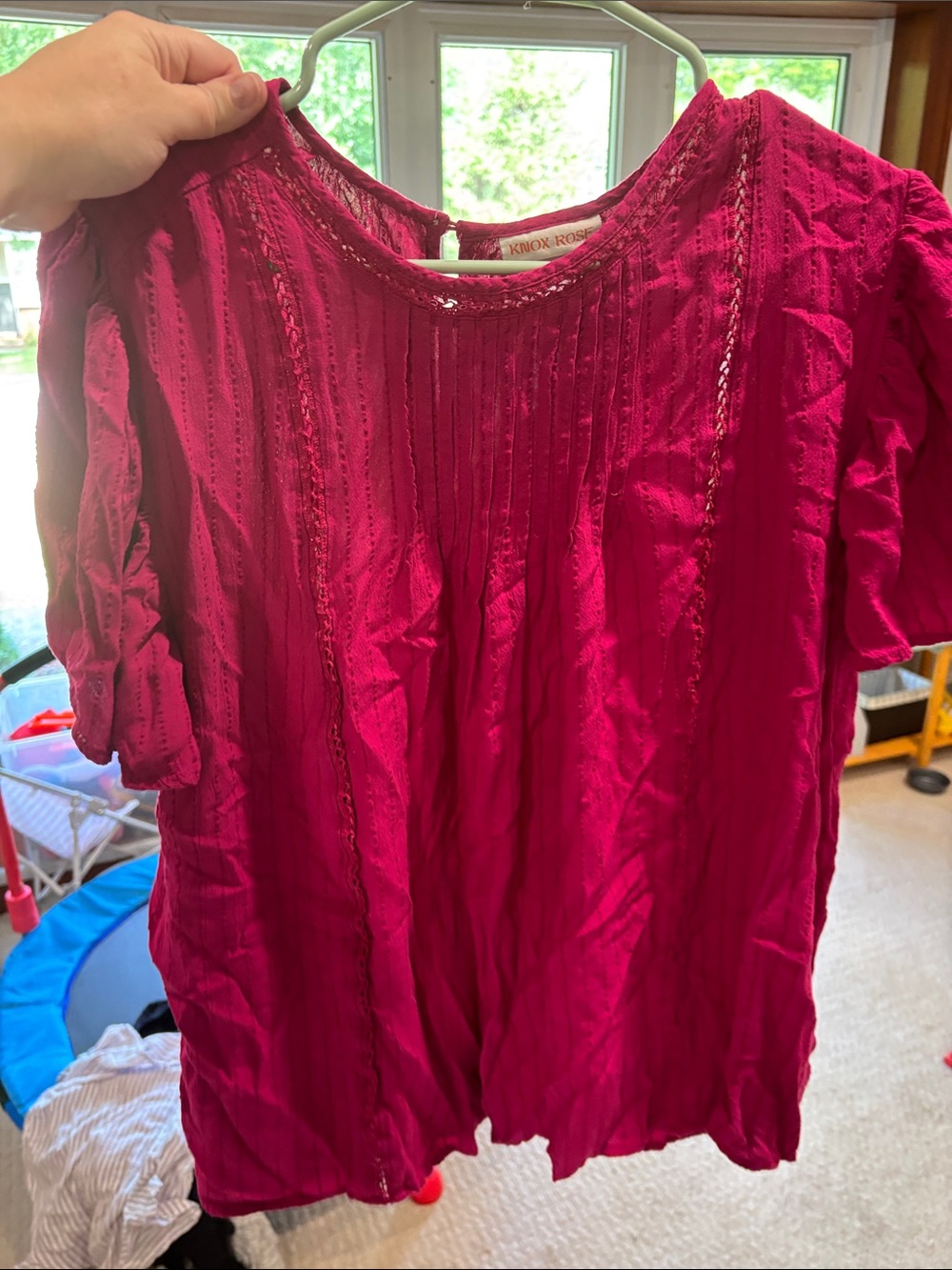 Knox Rose Magenta Short Sleeve Peasant Blouse